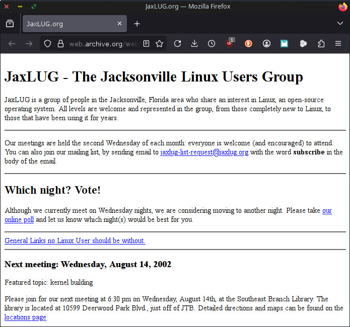 Archive.org July 20th, 2002 http://www.jaxlug.org/