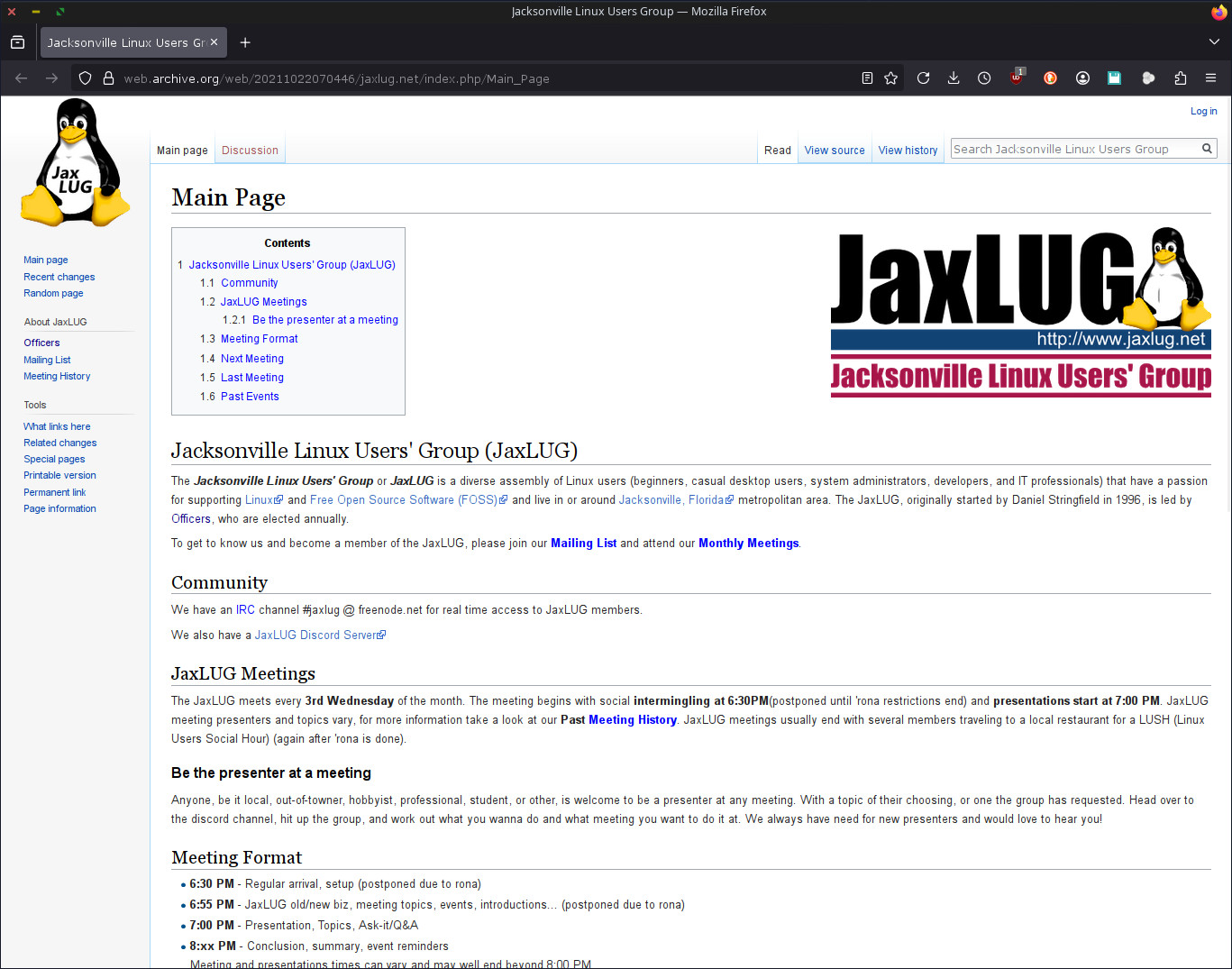 Archive.org October 22nd, 2021 http://www.jaxlug.net/