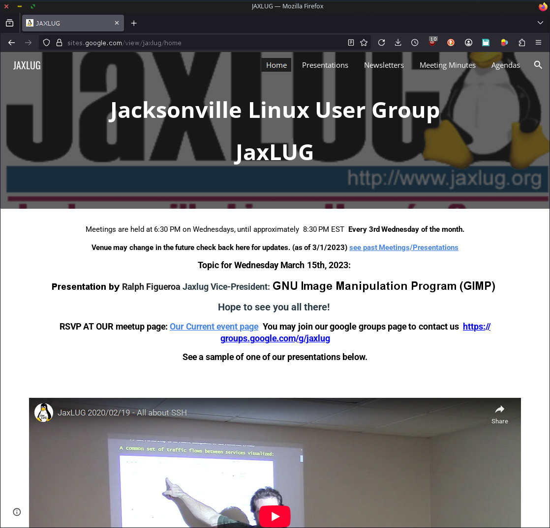 Google Sites March 1st, 2023 https://sites.google.com/view/jaxlug/home