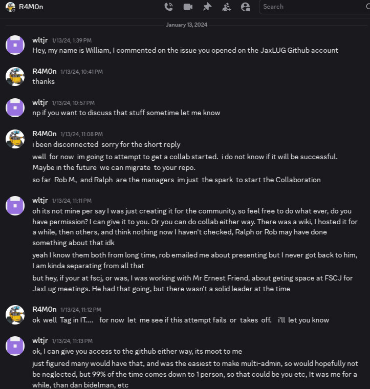 Screenshot of Ramon Discord DM with William